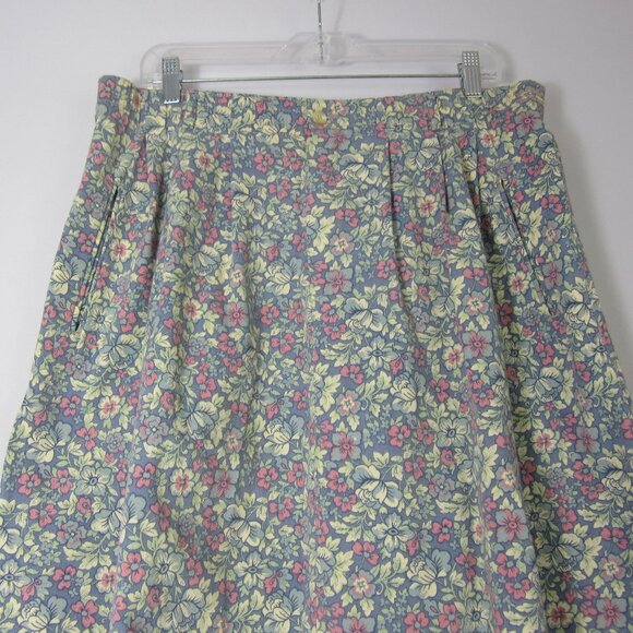Vtg LL Bean Women XL Blue Pink Floral Heavy Cotton A Line Front Zip Pleats 35" - Picture 6 of 12
